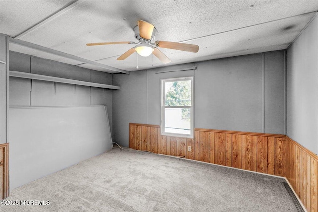 19 Mary Ann Ct, Hazlet, NJ 07734 - unfurnished room with wooden walls, ceiling fan, carpet, and a wainscoted wall