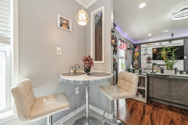 501 Ln F, Hazlet, NJ 07730 - dining area featuring recessed lighting, wood finished floors, and lofted ceiling