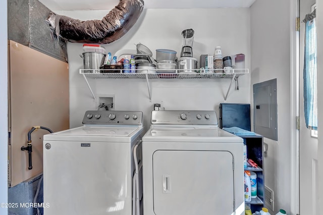 957 Harrison Rd, Toms River, NJ 08753 - washroom with electric panel and washing machine and clothes dryer