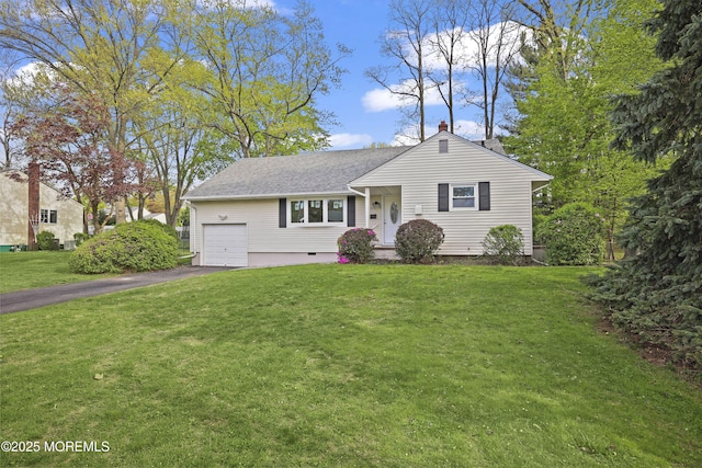 12 Mayfair Rd, Holmdel, NJ 07733 - view of front facade with driveway, a chimney, roof with shingles, a front yard, and a garage