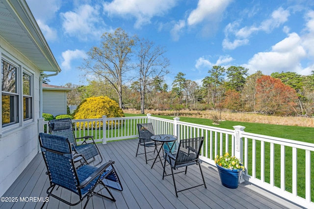wooden deck with a lawn