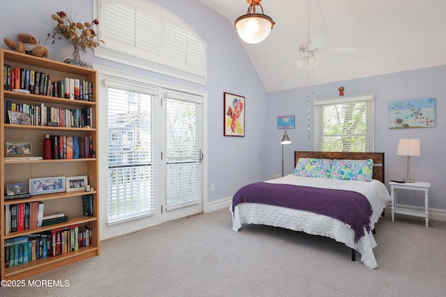 bedroom featuring carpet floors, baseboards, and access to exterior