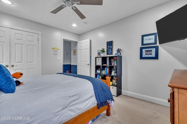 54 Crater Lake Rd, Howell, NJ 07731 - bedroom with ceiling fan, light colored carpet, baseboards, a closet, and recessed lighting