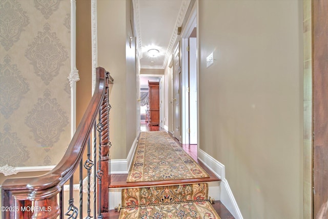 hall featuring baseboards and ornamental molding