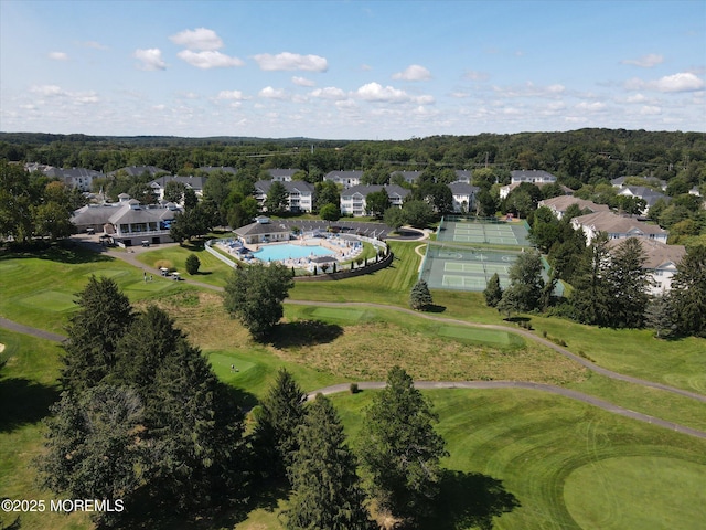 bird's eye view featuring view of golf course and a residential view