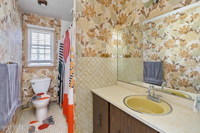 52 Yorke Ct, Freehold, NJ 07728 - bathroom with toilet, wallpapered walls, tile patterned flooring, and vanity