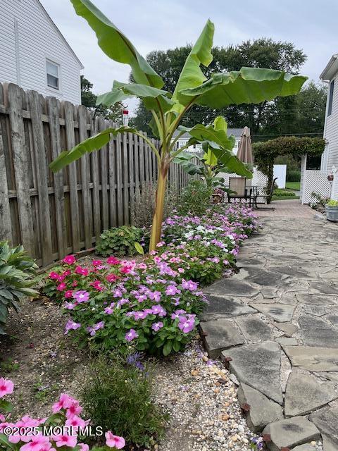 view of yard with fence and a patio area