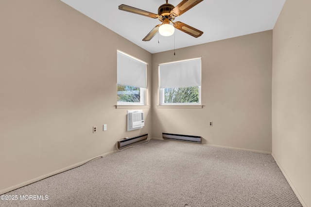 8A Lafayette Dr, Whiting, NJ 08759 - carpeted spare room with a wall mounted air conditioner, baseboards, baseboard heating, a baseboard heating unit, and ceiling fan