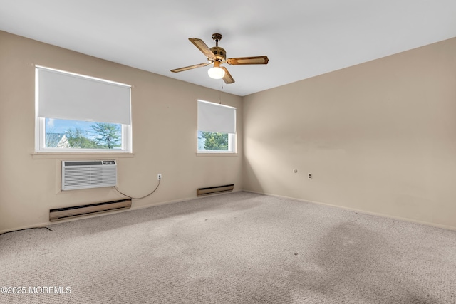 8A Lafayette Dr, Whiting, NJ 08759 - carpeted spare room with a baseboard heating unit, baseboards, a wall mounted air conditioner, and ceiling fan