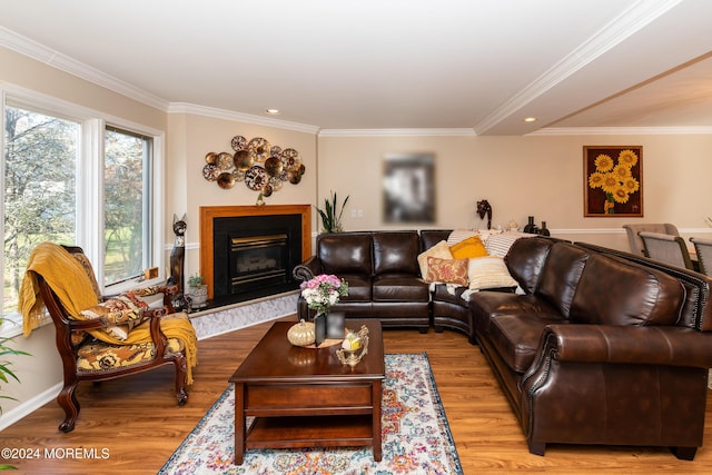 291 Marigold Ct, Toms River, NJ 08753 - living area featuring crown molding, a premium fireplace, and wood finished floors