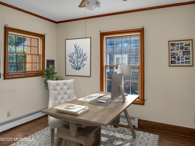 50 Bridge Ave, Bay Head, NJ 08742 - office space featuring wood finished floors, crown molding, and a baseboard radiator