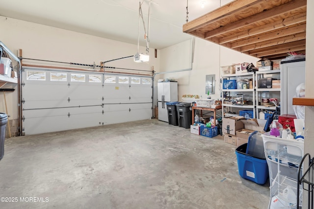 garage featuring a garage door opener and electric panel