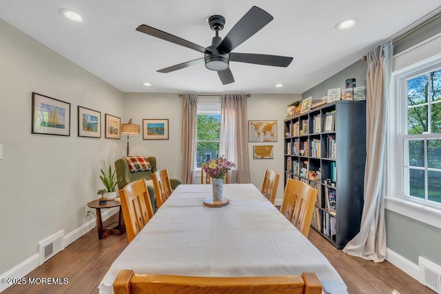 dining area with visible vents, baseboards, and a wealth of natural light