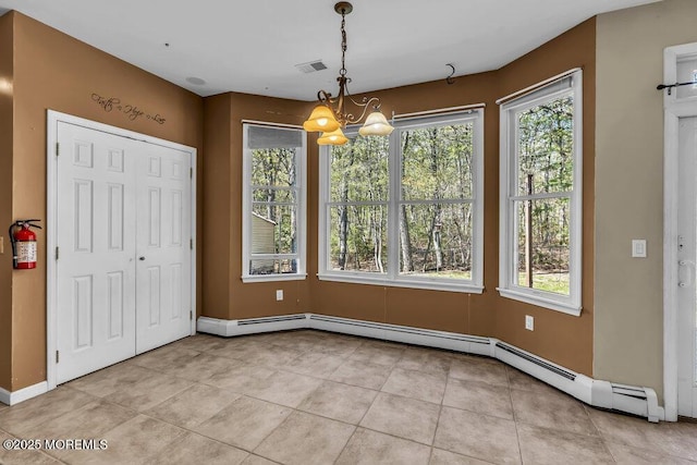 65 Pineoaka Rd, Jackson, NJ 08527 - unfurnished dining area featuring light tile patterned floors, baseboards, visible vents, and a chandelier