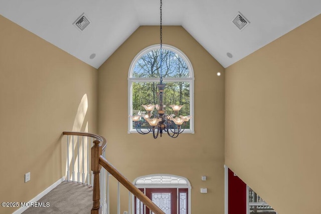 65 Pineoaka Rd, Jackson, NJ 08527 - interior details with carpet floors, visible vents, baseboards, and a notable chandelier