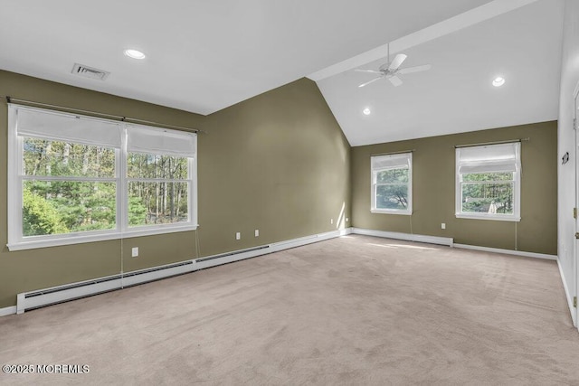 65 Pineoaka Rd, Jackson, NJ 08527 - unfurnished room featuring visible vents, lofted ceiling, carpet flooring, baseboards, and a ceiling fan