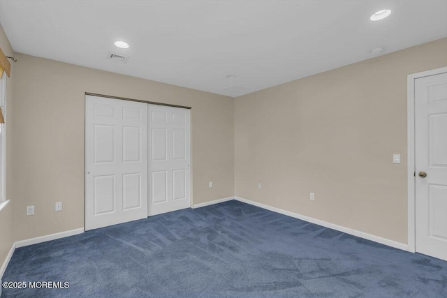 65 Pineoaka Rd, Jackson, NJ 08527 - unfurnished bedroom featuring visible vents, baseboards, a closet, recessed lighting, and dark carpet