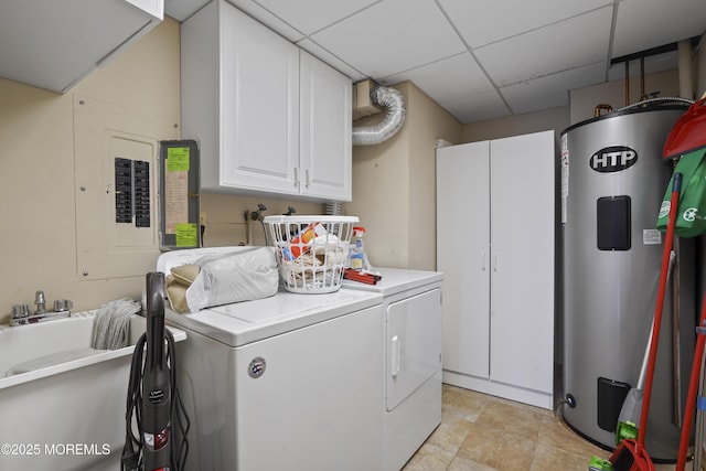 717 Ocean Ave Unit 512, Long Branch, NJ 07740 - laundry area with cabinet space, separate washer and dryer, water heater, and electric panel