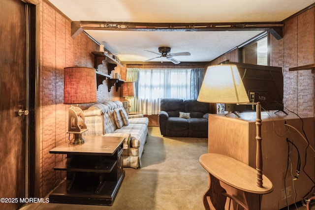 2174 Begonia Ave, Sea Girt, NJ 08750 - carpeted living area with a ceiling fan and wood walls