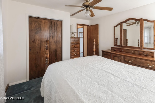 2174 Begonia Ave, Sea Girt, NJ 08750 - bedroom featuring dark colored carpet, a closet, a ceiling fan, and baseboards