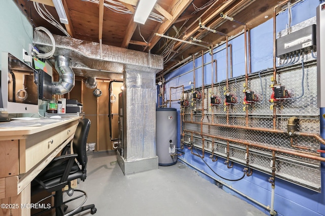 unfinished below grade area featuring gas water heater