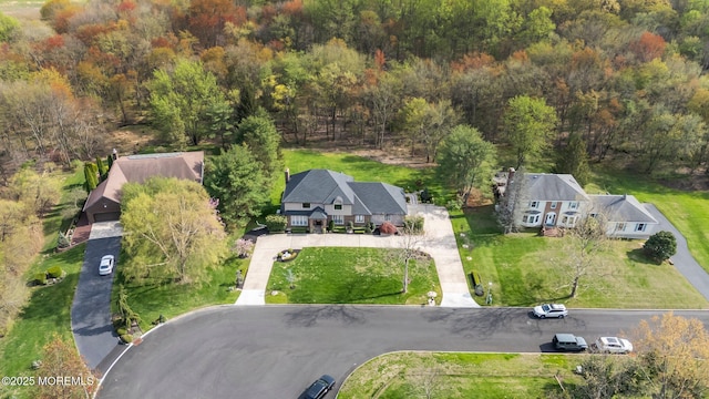 aerial view featuring a forest view