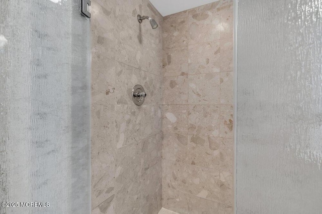 interior details with a tile shower