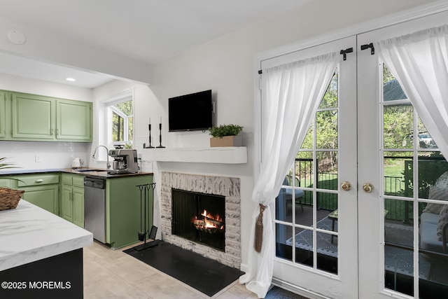 31 Mulberry Ct Unit B, Brielle, NJ 08730 - interior space with french doors, light tile patterned floors, and a fireplace