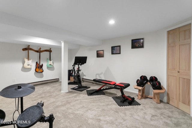 31 Mulberry Ct Unit B, Brielle, NJ 08730 - exercise room with baseboards, carpet, and a baseboard heating unit