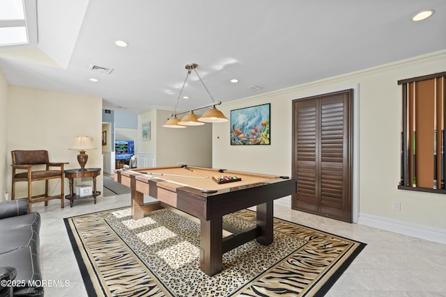 1582 Beaver Hollow Dr, Toms River, NJ 08755 - recreation room with pool table, recessed lighting, ornamental molding, and baseboards