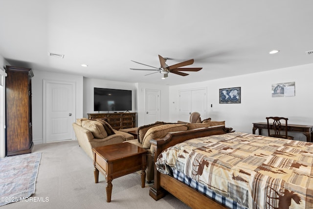 1582 Beaver Hollow Dr, Toms River, NJ 08755 - bedroom with light carpet, recessed lighting, and ceiling fan