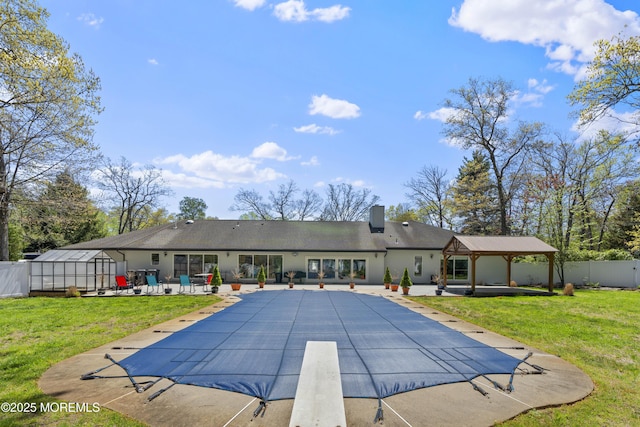 1582 Beaver Hollow Dr, Toms River, NJ 08755 - view of swimming pool with a patio area, a greenhouse, a gazebo, and an outbuilding
