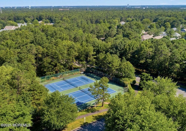 bird's eye view featuring a view of trees