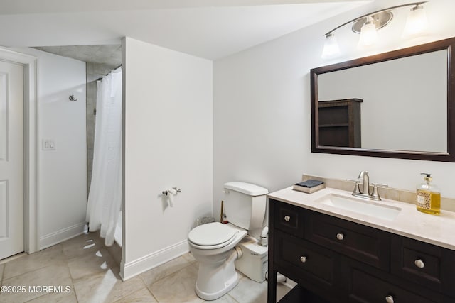 full bathroom featuring vanity, tile patterned floors, a shower with curtain, and toilet