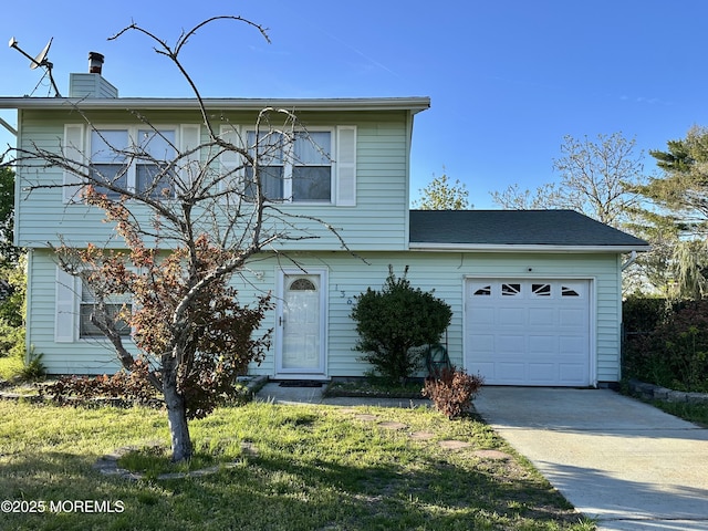 136 Windward Dr, Barnegat, NJ 08005 - view of front of house featuring concrete driveway, a chimney, and a garage
