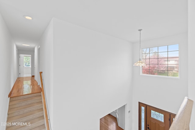 entryway featuring recessed lighting and light wood-style flooring
