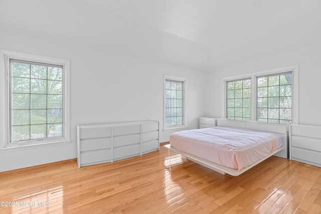 bedroom with wood-type flooring, baseboards, and multiple windows