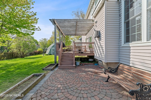 view of patio / terrace with a wall mounted air conditioner and a wooden deck
