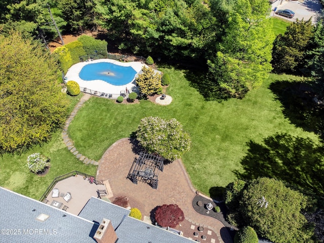 aerial view of a pool area