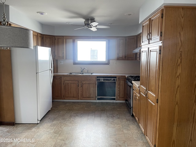 2015 5th Ave, Spring Lake, NJ 07762 - kitchen with a sink, stainless steel gas stove, dishwasher, freestanding refrigerator, and a ceiling fan