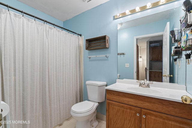 27 Mainbraid Ct, Tinton Falls, NJ 07753 - bathroom featuring vanity, a shower with shower curtain, tile patterned floors, and toilet
