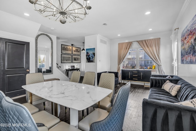 dining area with recessed lighting, a chandelier, and a healthy amount of sunlight