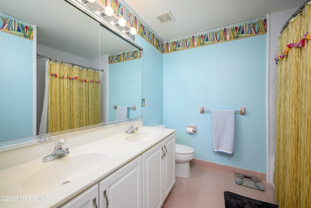 full bathroom featuring a sink, tile patterned flooring, toilet, and visible vents