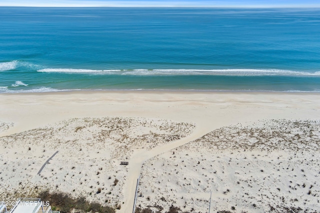 property view of water featuring a beach view