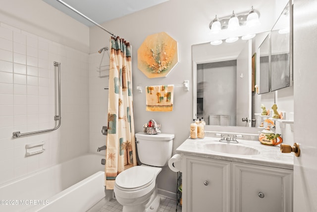 435B New Castle Ct, Manchester, NJ 08759 - bathroom with vanity, tile patterned floors, shower / bath combo with shower curtain, and toilet