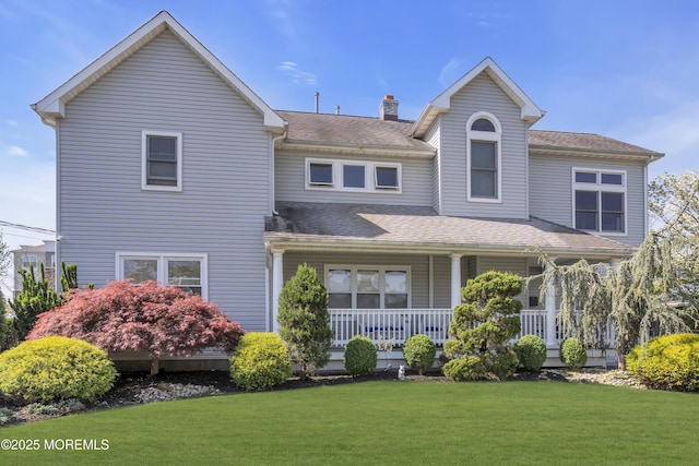 14 Dolan Ave, Aberdeen, NJ 07747 - victorian house with roof with shingles, a chimney, a porch, and a front yard