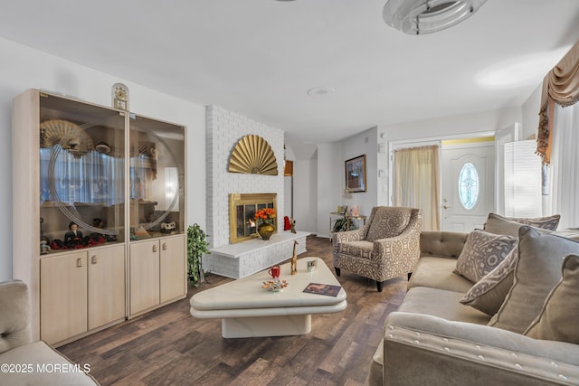 14 Dolan Ave, Aberdeen, NJ 07747 - living room featuring a fireplace and dark wood-style flooring