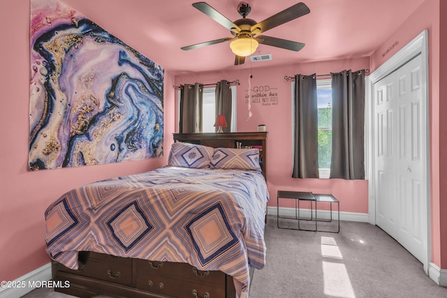 14 Dolan Ave, Aberdeen, NJ 07747 - bedroom with visible vents, a ceiling fan, baseboards, and carpet floors