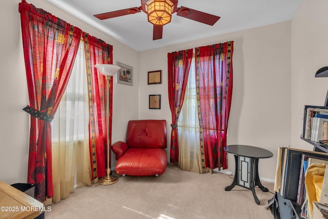 14 Dolan Ave, Aberdeen, NJ 07747 - sitting room with carpet floors, a ceiling fan, baseboards, and a healthy amount of sunlight