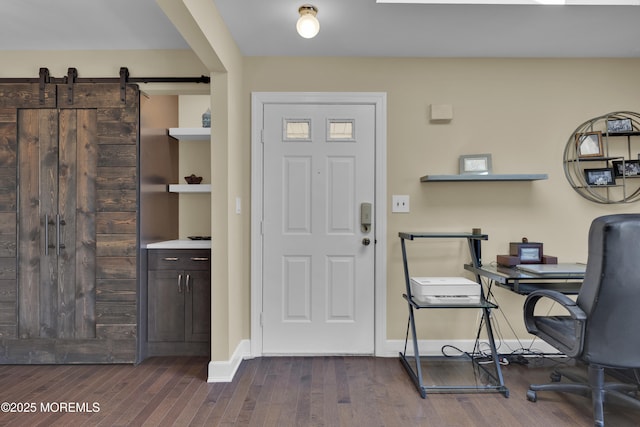 1606 Main St Unit R305, Belmar, NJ 07719 - home office featuring baseboards, dark wood finished floors, and a barn door
